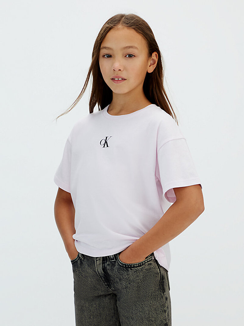 Calvin Klein Pembe Renkli Kız Çocuk CK Logo Boxy T-shirt