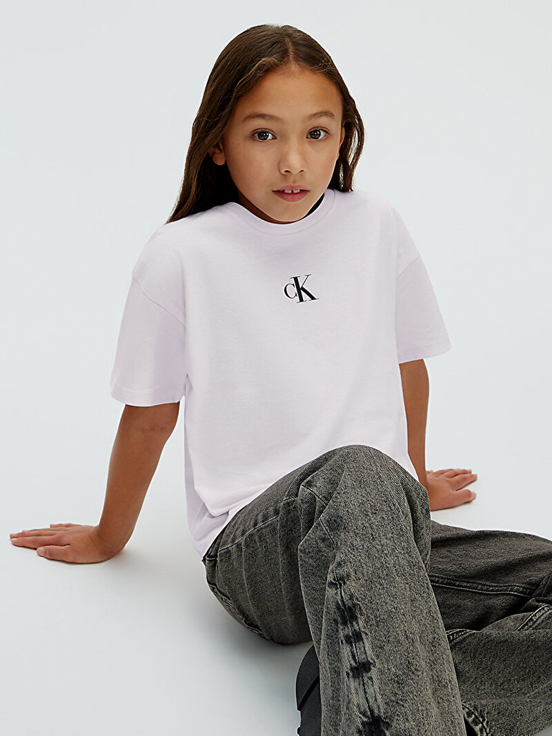 Calvin Klein Pembe Renkli Kız Çocuk CK Logo Boxy T-shirt