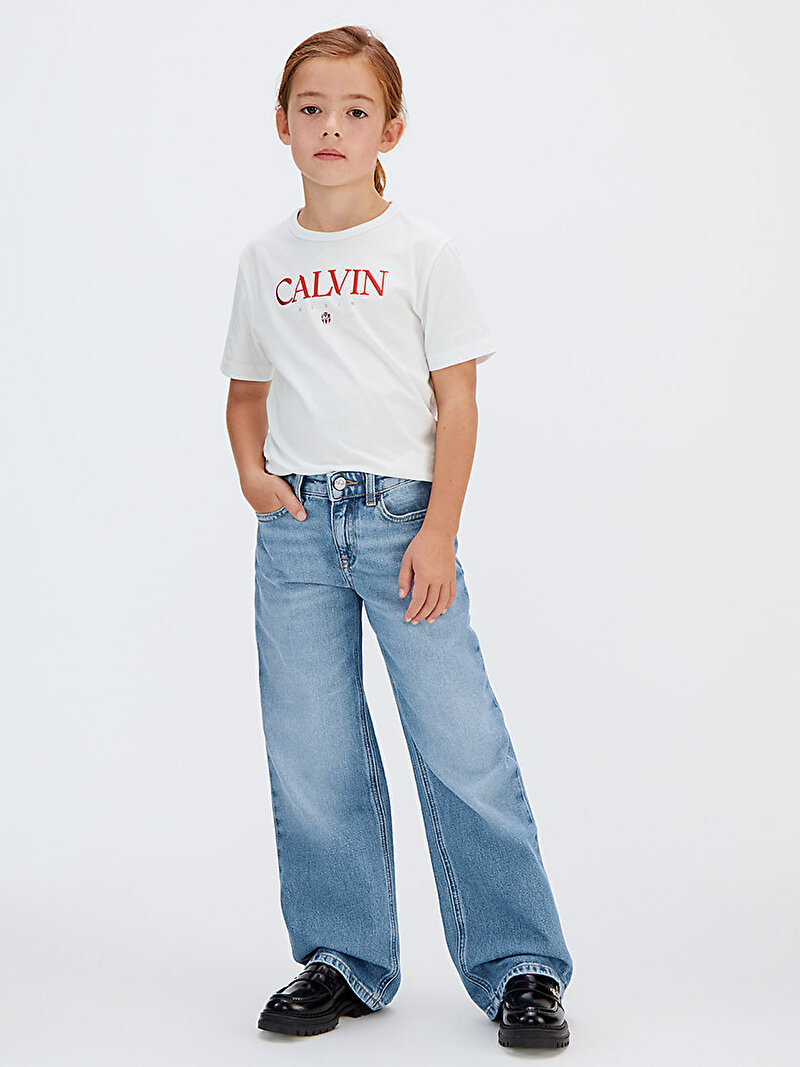Calvin Klein Mavi Renkli Kız Çocuk Wide Leg Cloudy Jean Pantolon