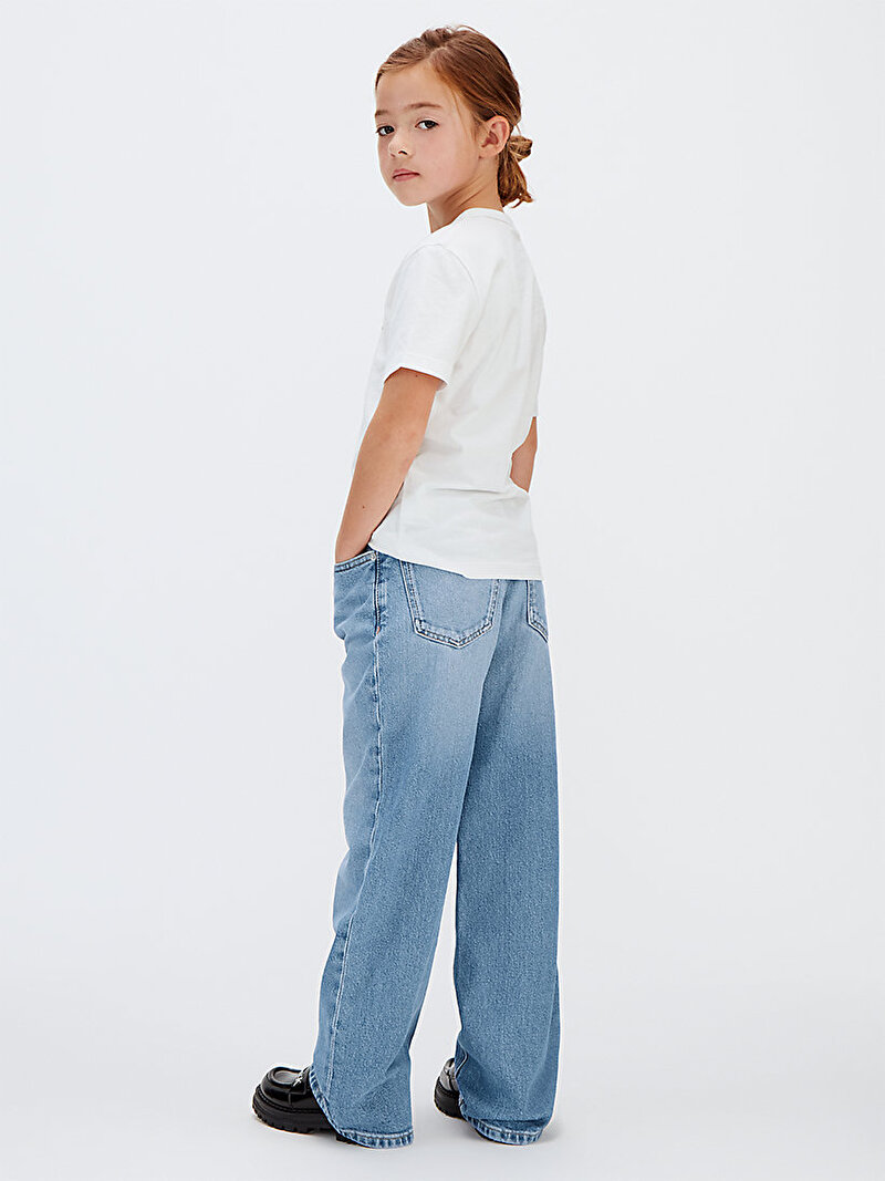 Calvin Klein Mavi Renkli Kız Çocuk Wide Leg Cloudy Jean Pantolon