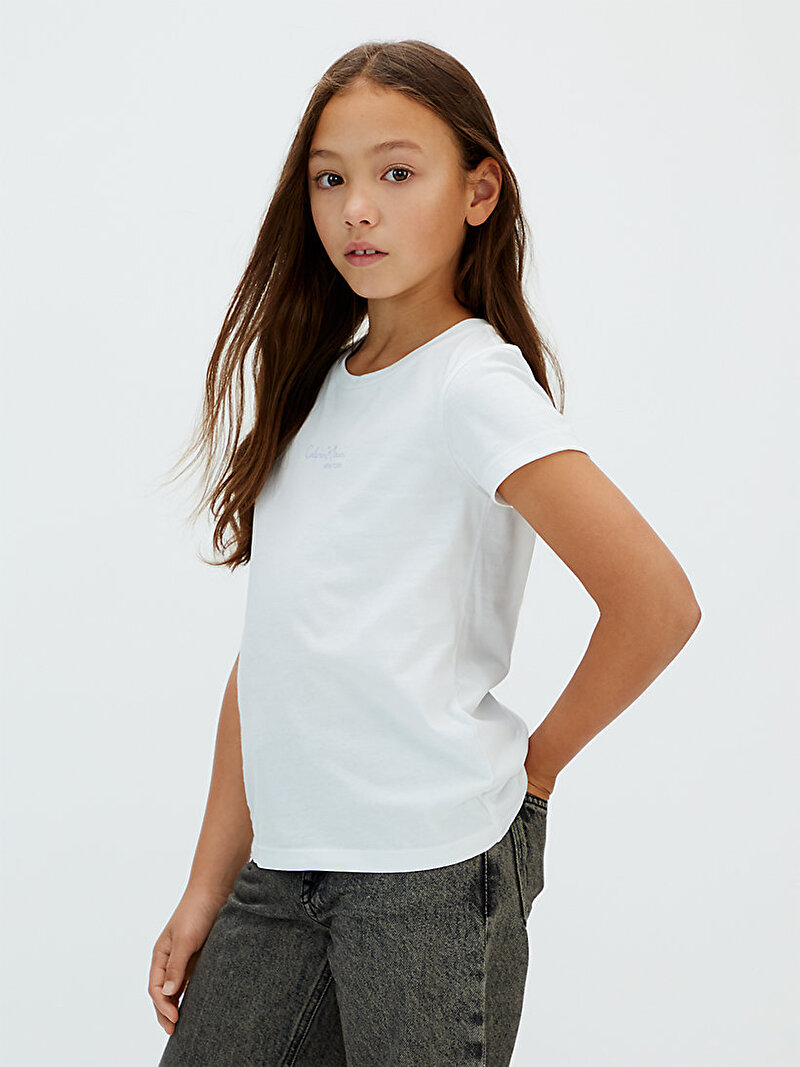 Calvin Klein Beyaz Renkli Kız Çocuk Signature T-shirt