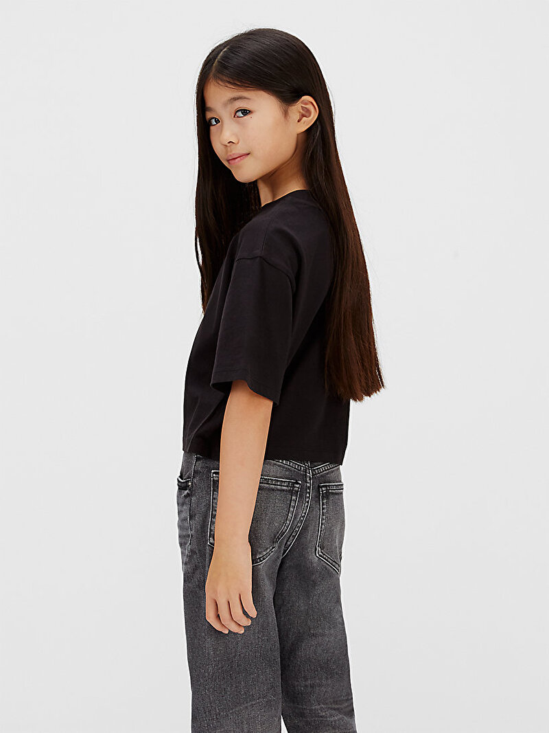 Calvin Klein Siyah Renkli Kız Çocuk Velvet Monogram Boxy T-shirt