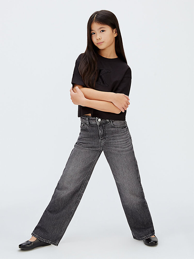 Calvin Klein Siyah Renkli Kız Çocuk Velvet Monogram Boxy T-shirt