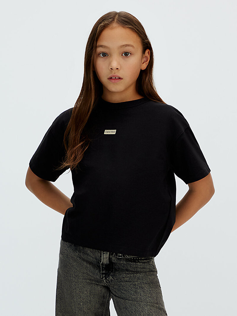Calvin Klein Siyah Renkli Kız Çocuk Folded Logo Label T-shirt