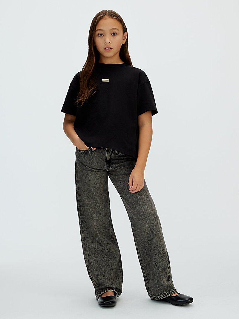 Calvin Klein Siyah Renkli Kız Çocuk Folded Logo Label T-shirt