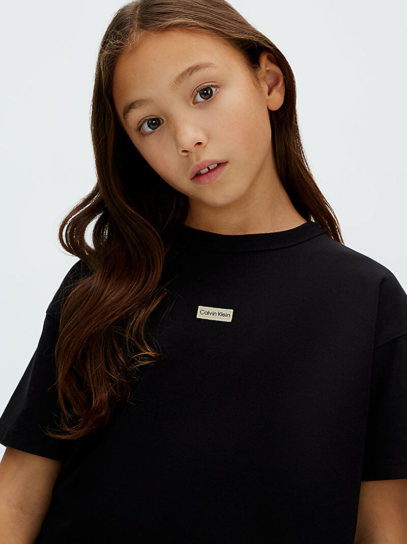 Calvin Klein Siyah Renkli Kız Çocuk Folded Logo Label T-shirt