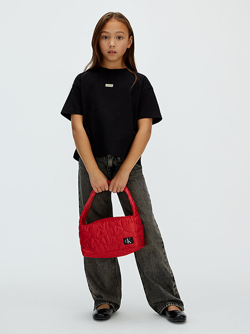 Calvin Klein Siyah Renkli Kız Çocuk Folded Logo Label T-shirt