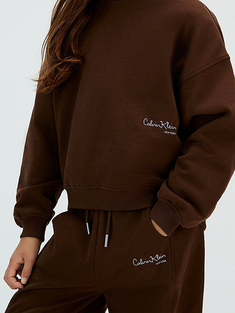 Calvin Klein Kahverengi Renkli Kız Çocuk Signature Hoodie