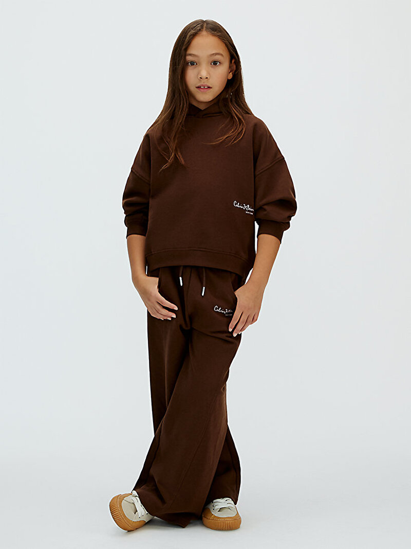 Calvin Klein Kahverengi Renkli Kız Çocuk Signature Hoodie