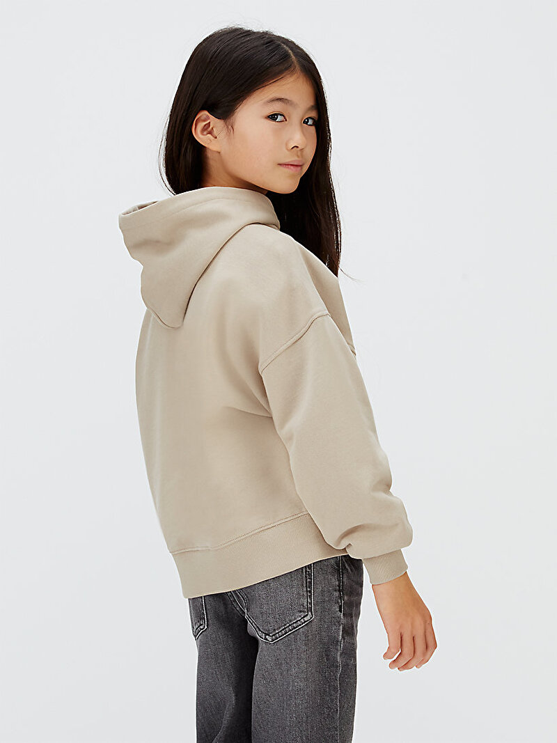 Calvin Klein Bej Renkli Kız Çocuk Velvet Monologo Hoodie