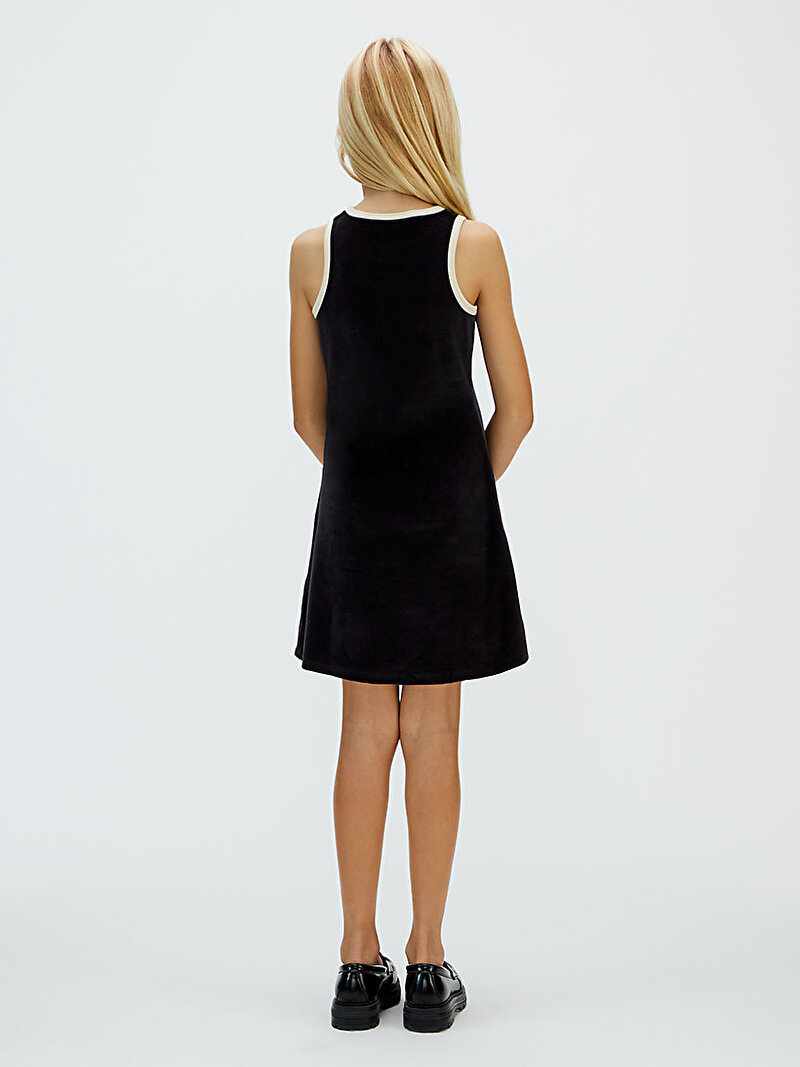 Calvin Klein Siyah Renkli Kız Çocuk Monogram Velvet Elbise