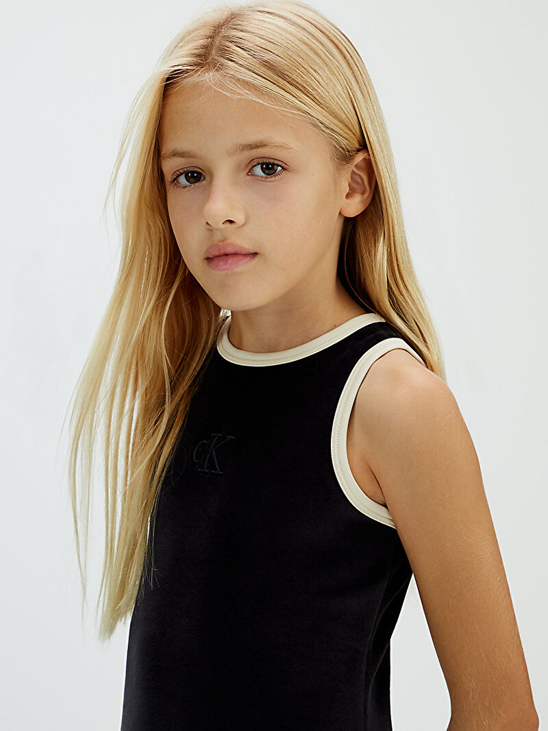 Calvin Klein Siyah Renkli Kız Çocuk Monogram Velvet Elbise