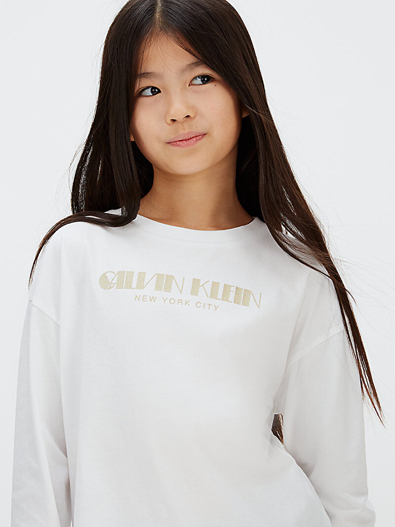 Calvin Klein Beyaz Renkli Kız Çocuk Glitter T-shirt