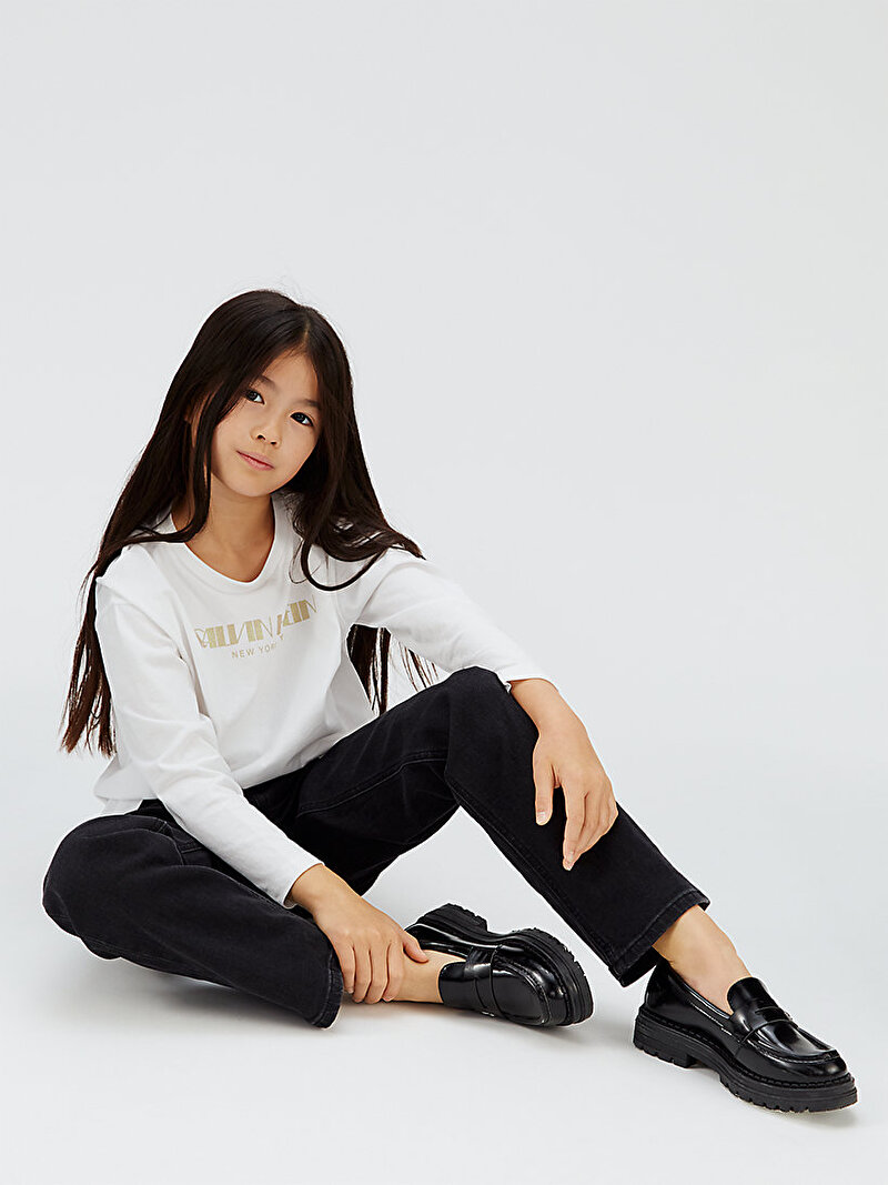 Calvin Klein Beyaz Renkli Kız Çocuk Glitter T-shirt