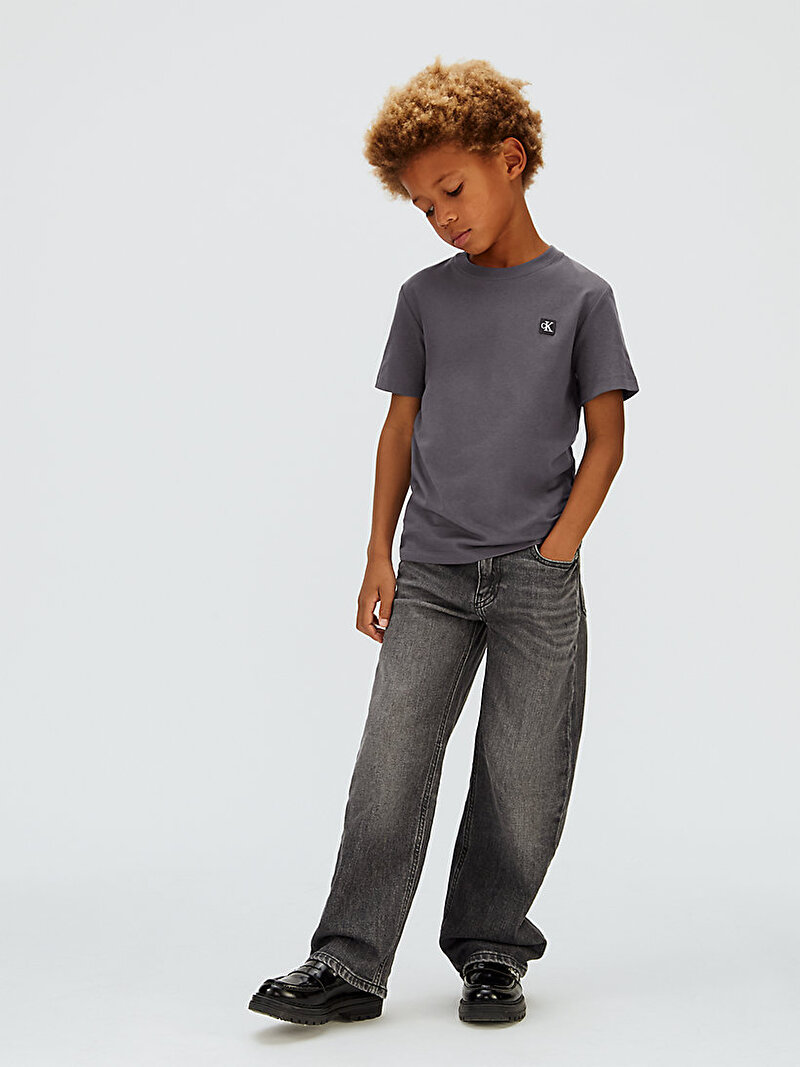 Calvin Klein Gri Renkli Çocuk Unisex Mono Mini Badge Regular T-shirt