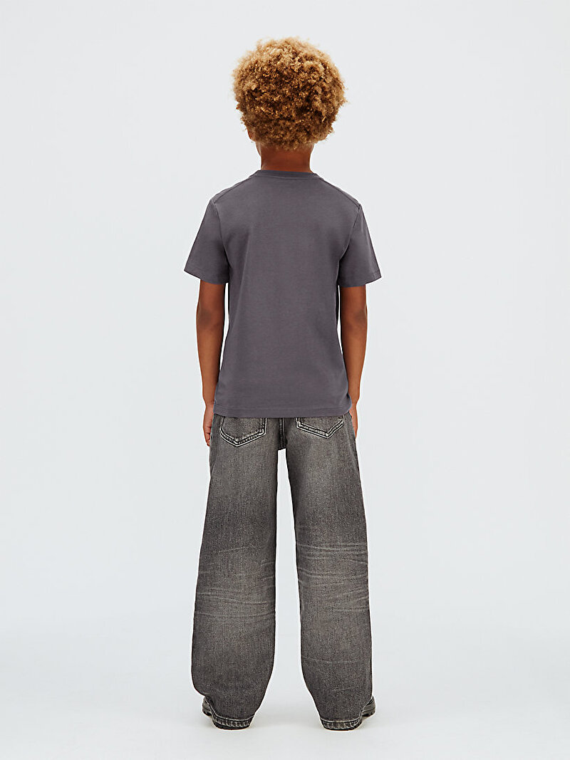 Calvin Klein Gri Renkli Çocuk Unisex Mono Mini Badge Regular T-shirt