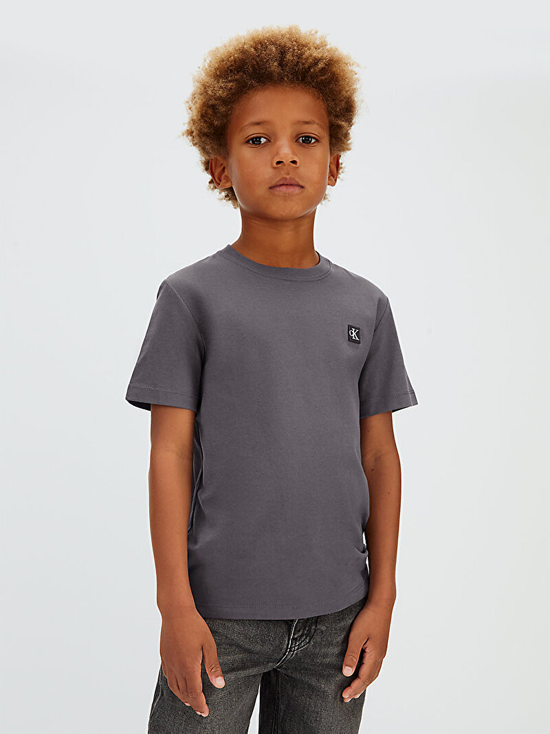 Calvin Klein Gri Renkli Çocuk Unisex Mono Mini Badge Regular T-shirt
