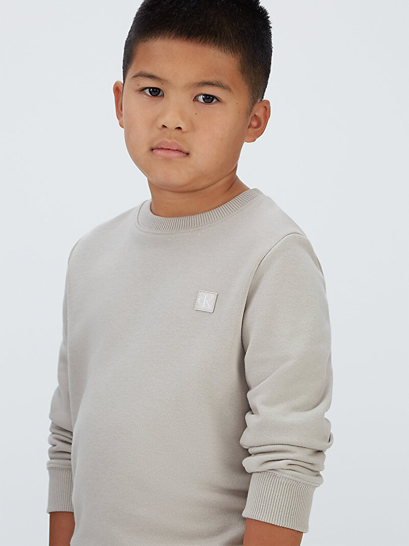 Calvin Klein Bej Renkli Çocuk Unisex Mono Mini Badge Sweatshirt
