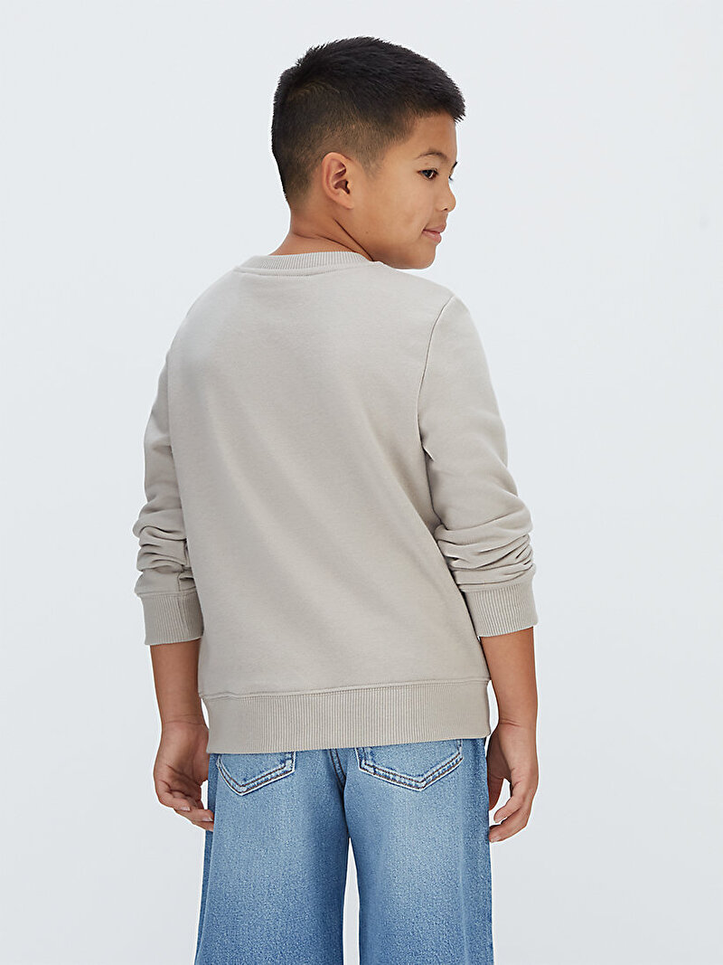 Calvin Klein Bej Renkli Çocuk Unisex Mono Mini Badge Sweatshirt