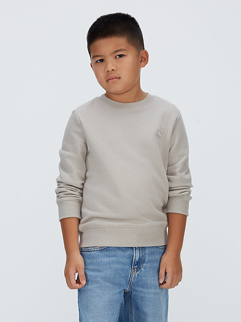 Calvin Klein Bej Renkli Çocuk Unisex Mono Mini Badge Sweatshirt