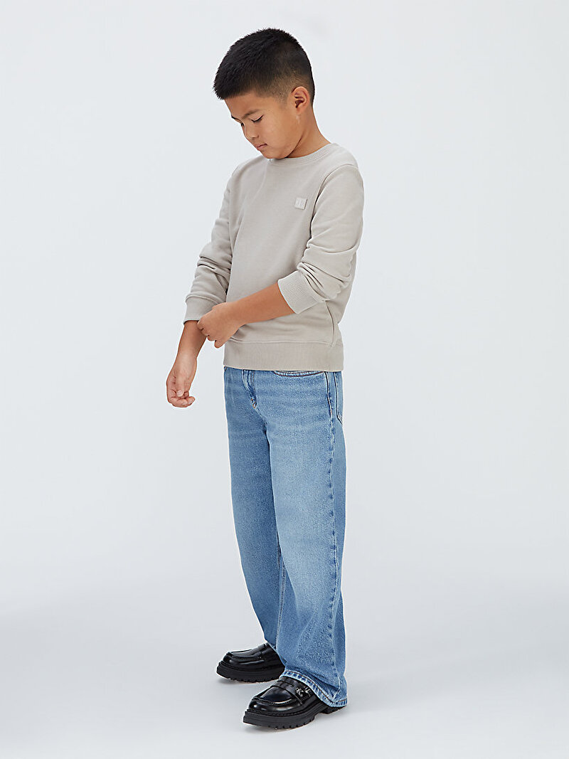 Calvin Klein Bej Renkli Çocuk Unisex Mono Mini Badge Sweatshirt