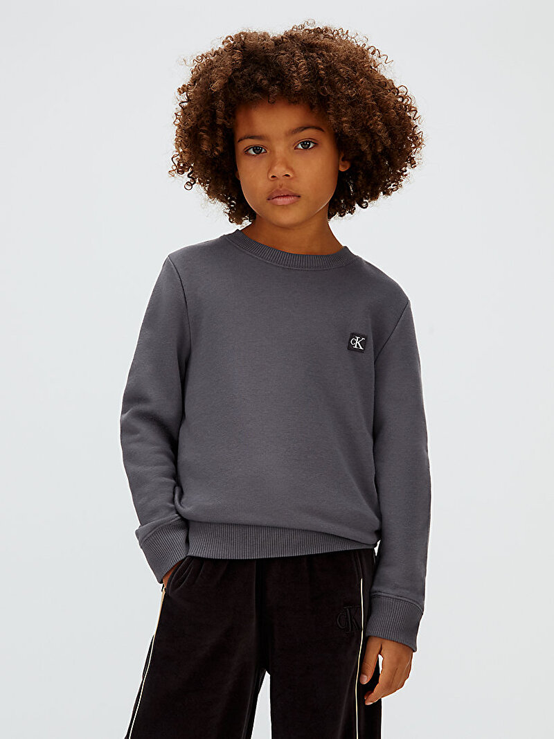 Calvin Klein Gri Renkli Çocuk Unisex Mono Mini Badge Sweatshirt