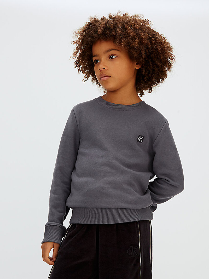Calvin Klein Gri Renkli Çocuk Unisex Mono Mini Badge Sweatshirt