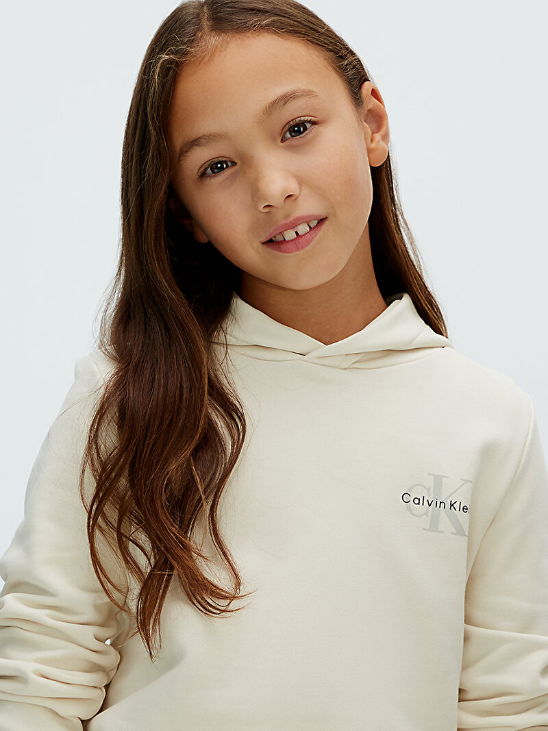 Calvin Klein Bej Renkli Çocuk Unisex Small Monogram Hoodie