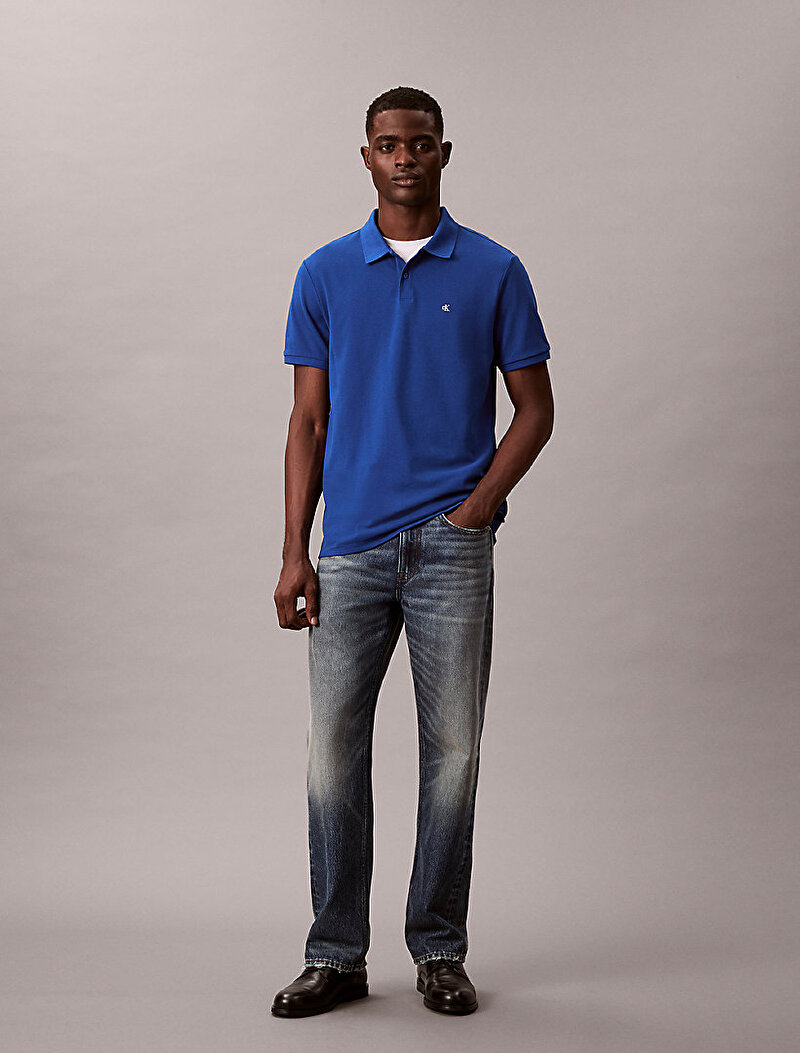 Calvin Klein Mavi Renkli Erkek Monogram Pique Polo T-shirt