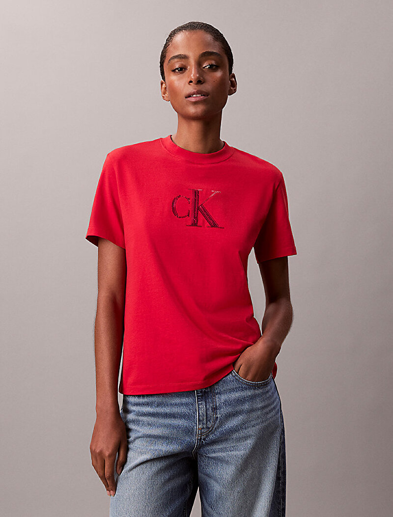 Calvin Klein Kırmızı Renkli Kadın Sequin CK Graphic T-shirt