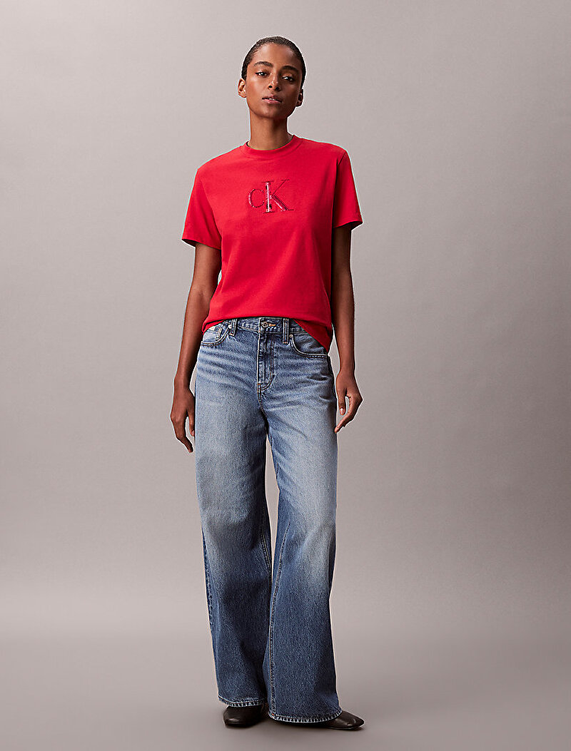 Calvin Klein Kırmızı Renkli Kadın Sequin CK Graphic T-shirt