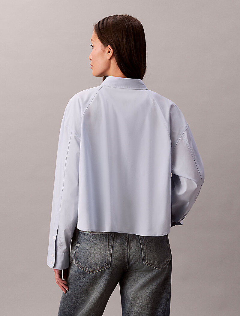 Calvin Klein Mavi Renkli Kadın Solid Boxy Cropped Gömlek