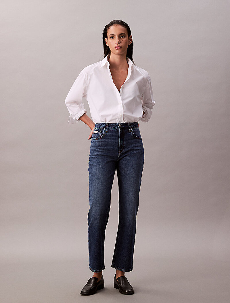 Calvin Klein Beyaz Renkli Kadın Solid Boxy Cropped Gömlek