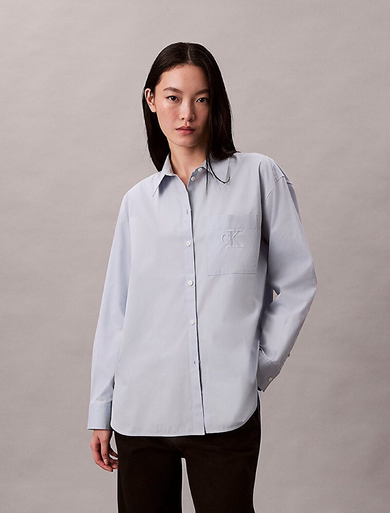 Calvin Klein Mavi Renkli Kadın Poplin Relaxed Gömlek
