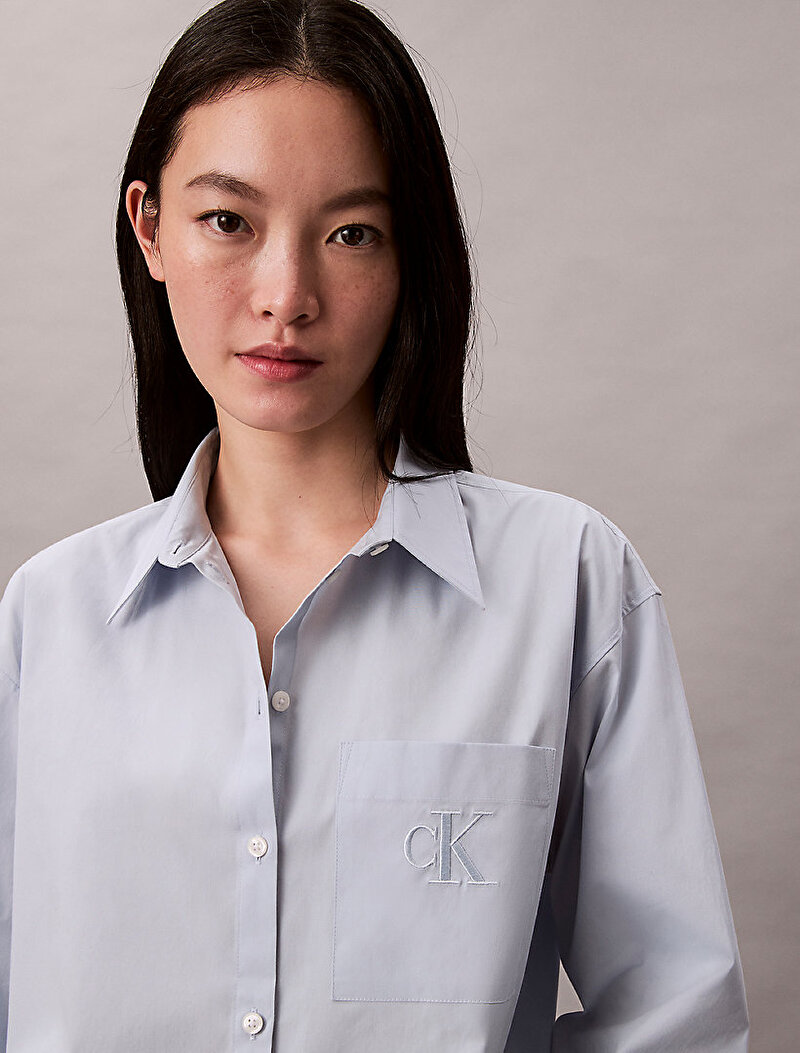 Calvin Klein Mavi Renkli Kadın Poplin Relaxed Gömlek