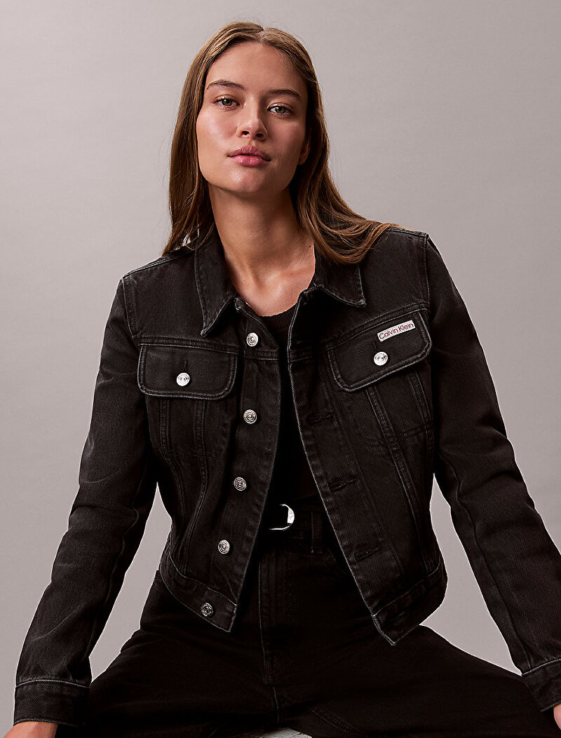Calvin Klein Siyah Renkli Kadın Cropped 90s Denim Ceket