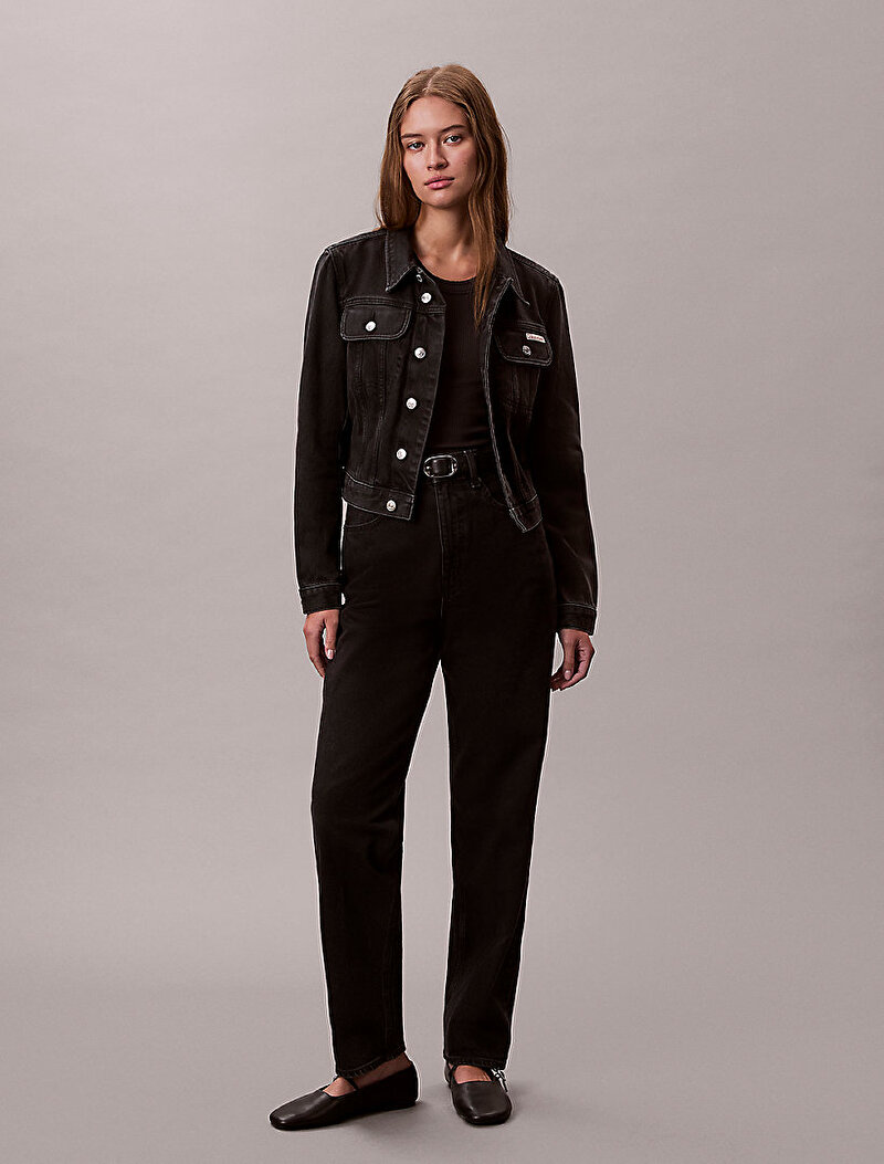 Calvin Klein Siyah Renkli Kadın Cropped 90s Denim Ceket