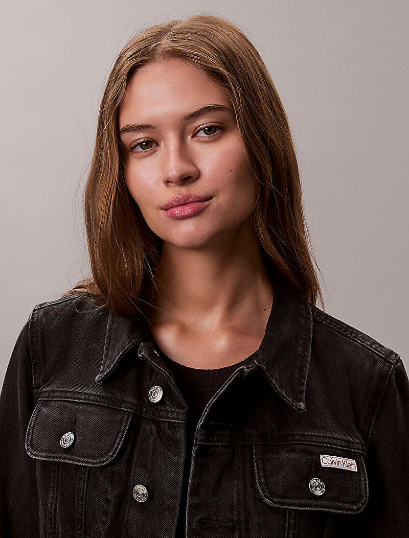 Calvin Klein Siyah Renkli Kadın Cropped 90s Denim Ceket