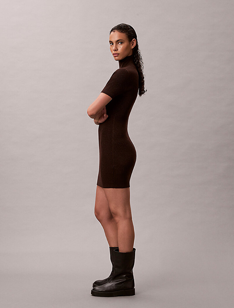 Calvin Klein Kırmızı Renkli Kadın Wool Lurex Tneck Elbise