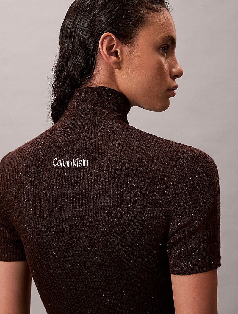 Calvin Klein Kırmızı Renkli Kadın Wool Lurex Tneck Elbise