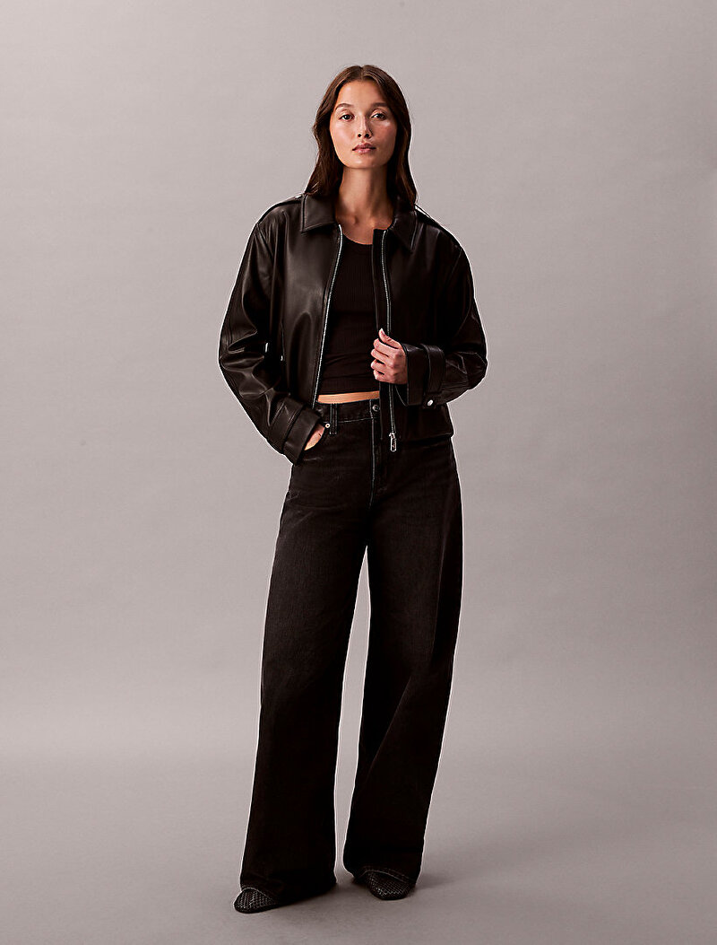 Calvin Klein Siyah Renkli Kadın Leather Moto Ceket