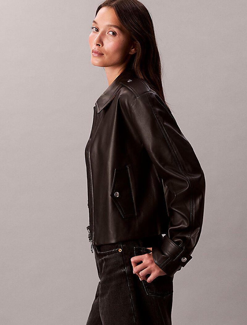 Calvin Klein Siyah Renkli Kadın Leather Moto Ceket