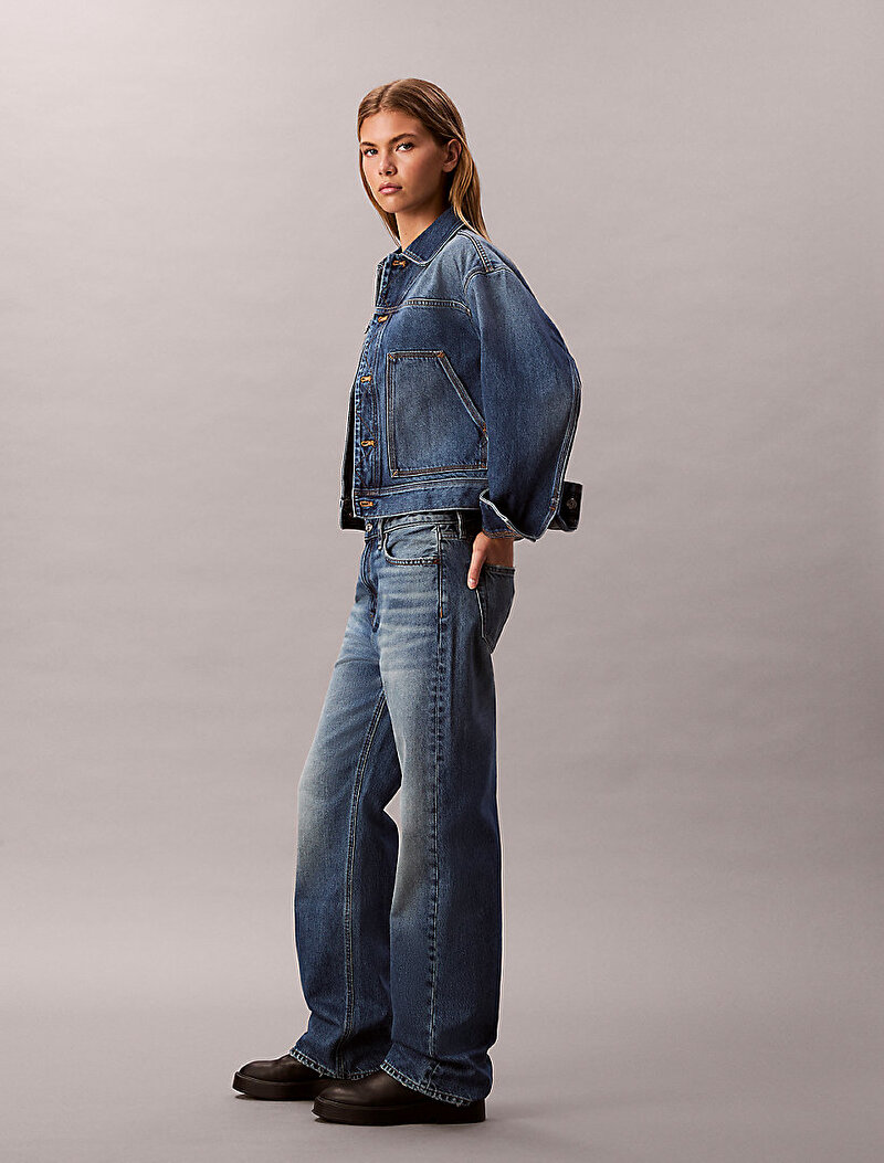 Calvin Klein Mavi Renkli Kadın Signature 90s Straight Jean Pantolon