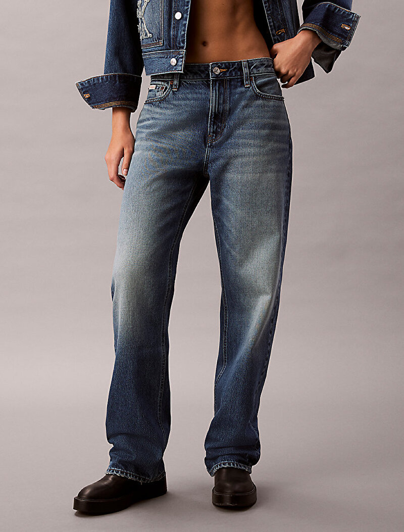 Calvin Klein Mavi Renkli Kadın Signature 90s Straight Jean Pantolon
