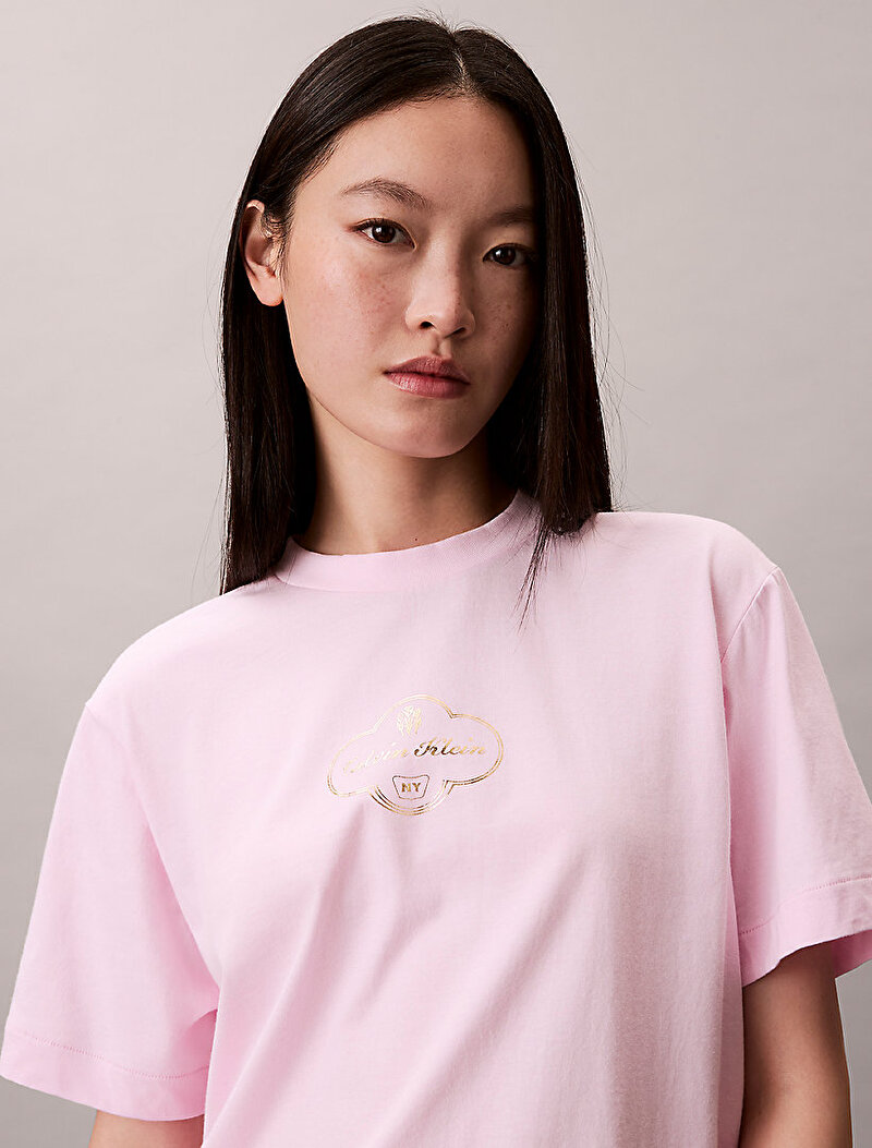 Calvin Klein Pembe Renkli Kadın Boxy Cocktail Logo T-shirt