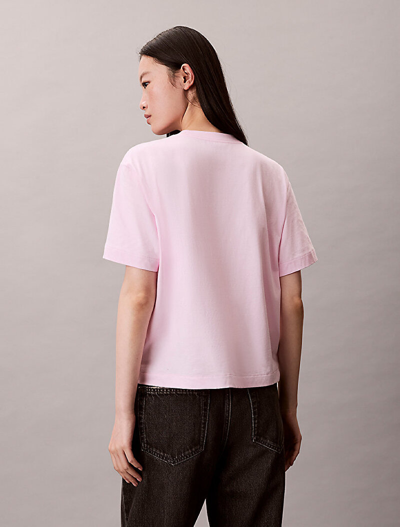 Calvin Klein Pembe Renkli Kadın Boxy Cocktail Logo T-shirt