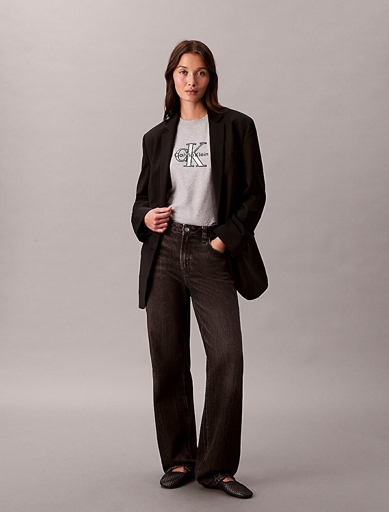 Calvin Klein Gri Renkli Kadın Classic Monologo T-shirt