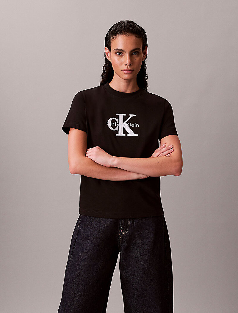 Calvin Klein Siyah Renkli Kadın Classic Monologo T-shirt