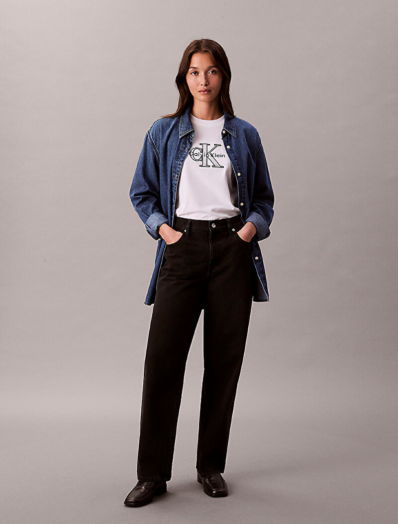 Calvin Klein Beyaz Renkli Kadın Classic Monologo T-shirt