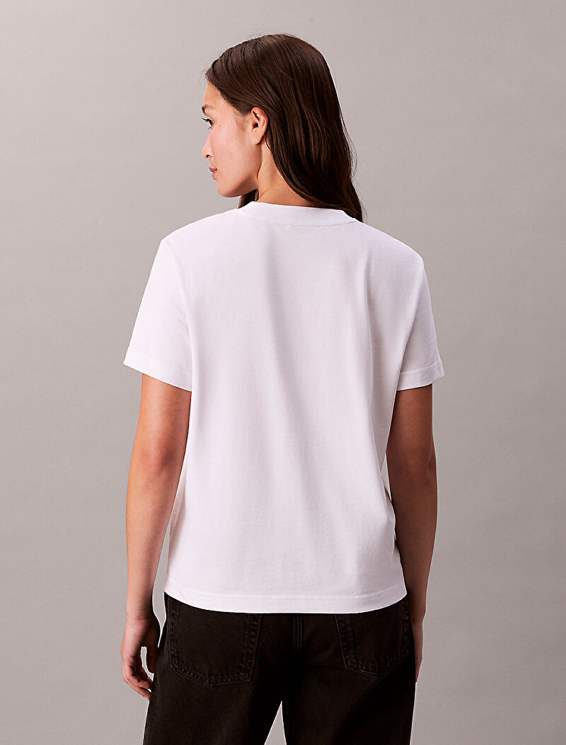 Calvin Klein Beyaz Renkli Kadın Classic Monologo T-shirt